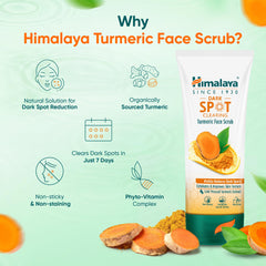 Himalaya turmeric face scrub tube with turmeric pieces and green leaf accents