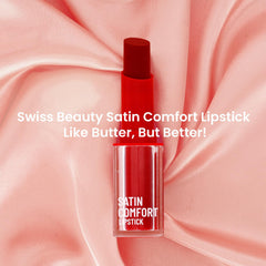 Swiss Beauty Satin Comfort Lipstick in Barely Nude, cap on lip product