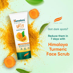 Himalaya turmeric face scrub tube with turmeric slices and leaf accents