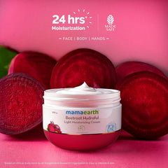 Mamaearth Beetroot Hydraful cream jar with white lid and pink label, 200 g