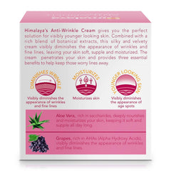 Anti-wrinkle cream back panel with benefits text and ingredient highlights