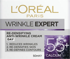 Wrinkle Expert re-densifying anti-wrinkle day cream box front with 50ml 55+ calcium