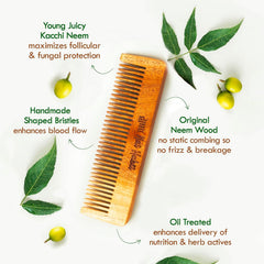 Oil-treated wooden pocket hair comb with fine teeth, angled view