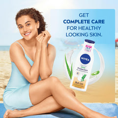 NIVEA Aloe Protection body lotion SPF 15 bottle with blue cap
