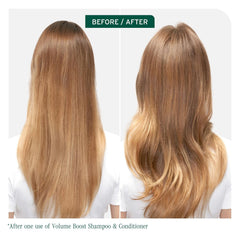 Before and after hair comparison with fuller volume on the after side