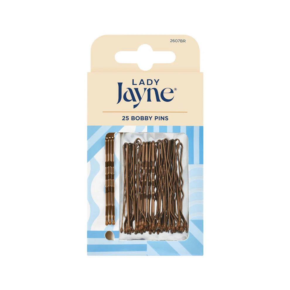 Bobby pins 25-pack on retail card, dark brown metal pins