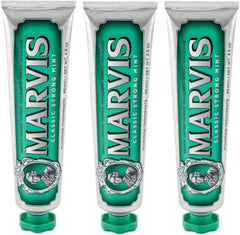 Strong mint toothpaste tubes, green tube labels, 3-pack with green caps