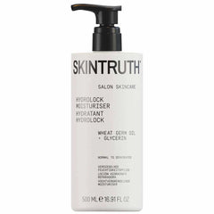 Skintruth Hydrolock moisturiser pump bottle, 500 ml, black pump on white bottle
