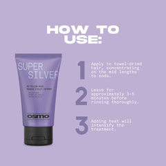 Purple Super Silver hair mask tube front view with black squeeze base