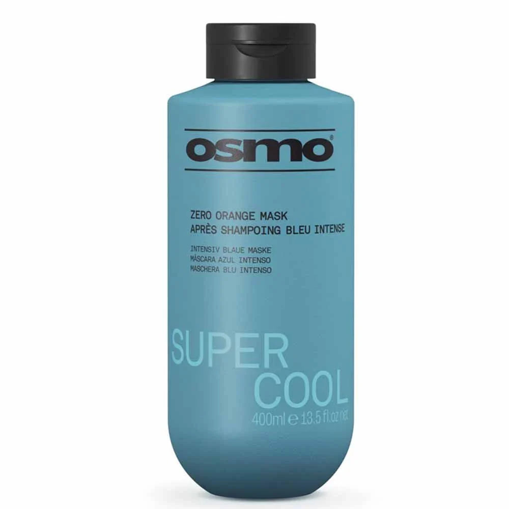 Osmo Super Cool Zero Orange hair mask bottle, blue with black cap, 400 ml