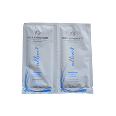 De Lorenzo Allevi8 shampoo and conditioner 10ml sachets, two single-serve packets