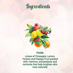 Fruits graphic for whitening face pack with pineapple, lemon, tomato, and papaya illustration