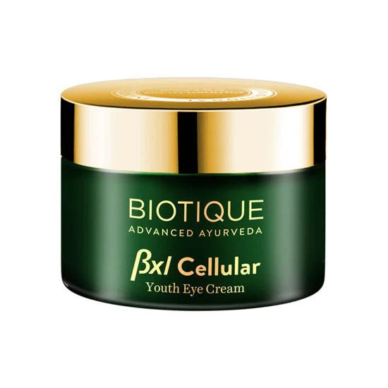 Youth eye cream jar with gold lid, dark green container