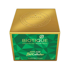 Youth eye cream carton with green front and gold seal on top