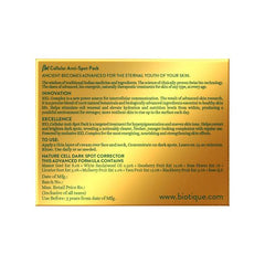 Biotique anti-spot pack box back panel with directions and ingredient text