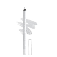 Silver gel kajal pencil with pointed tip and clear cap
