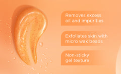 Orange gel face wash swatch with small bubbles