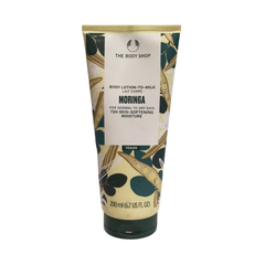 Body lotion tube with golden cap, The Body Shop Moringa 200 ml