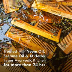 Wooden comb with fine teeth, oil and herbs treated finish