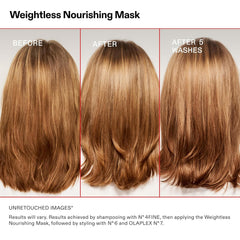 Hair strands showing before and after results after 5 washes