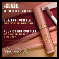 Lip glaze tube and packaging with shimmery red tone