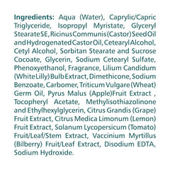 Ingredients panel with list text for night cream