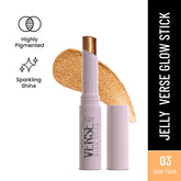 Jelly Verse Glow eyeshadow stick in Solar Flash, bronze-gold glitter with applicator tip