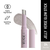Glow eyeshadow stick with lavender tube and silvery glitter tip, open cap