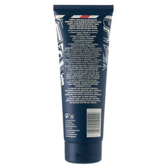 Hair and beard shampoo+conditioner tube back, printed ingredient and barcode panel