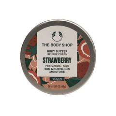 The Body Shop strawberry body butter jar, round tub with label, 50 ml