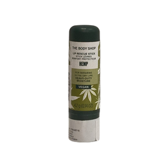 Hemp lip rescue stick with dark green cap and beige label
