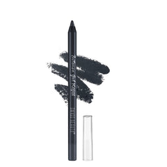 Gel kajal pencil with smoky dark applicator tip and smudge swatch, clear cap