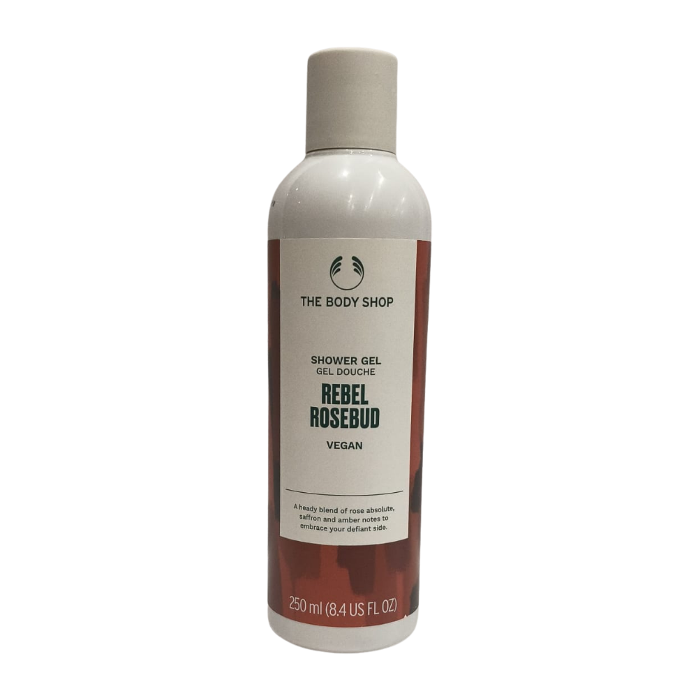 The Body Shop rebel rosebud shower gel bottle, 250 ml, with vegan label
