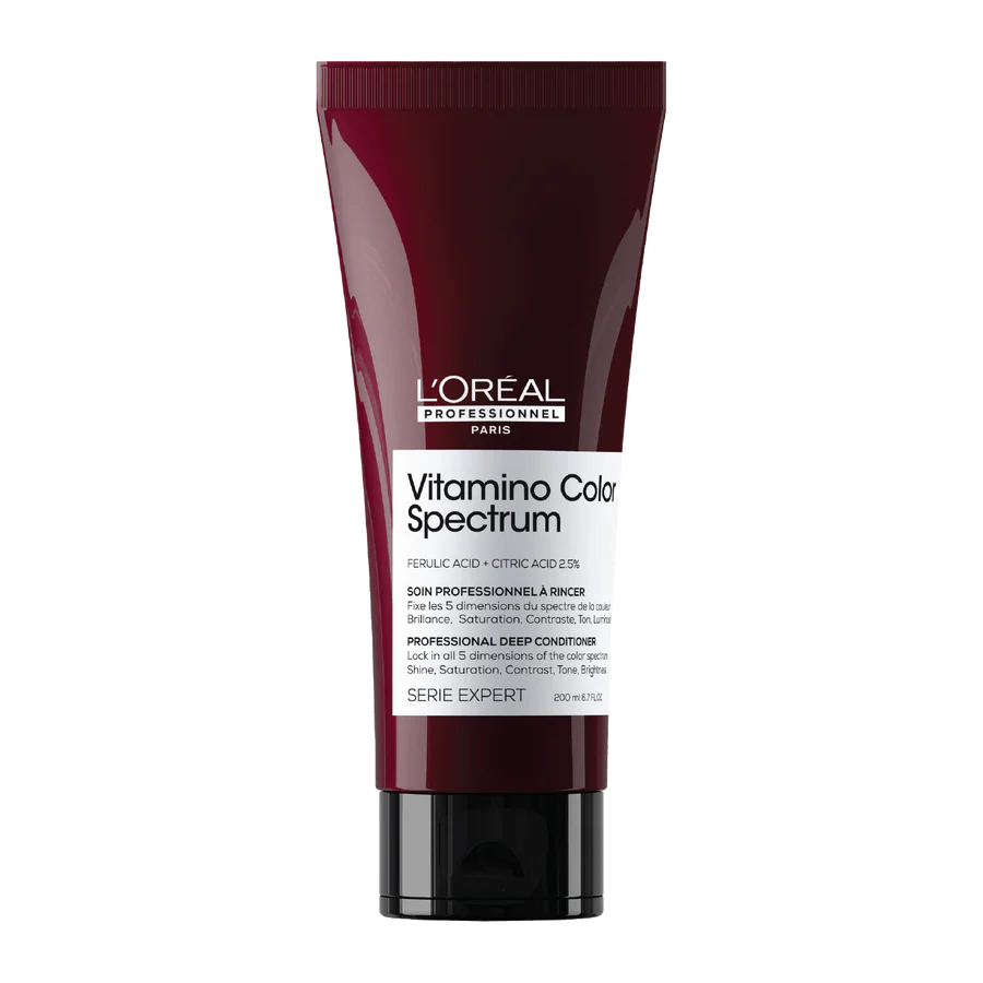 L'Oreal Vitamino Spectrum conditioner tube, dark red and silver cap