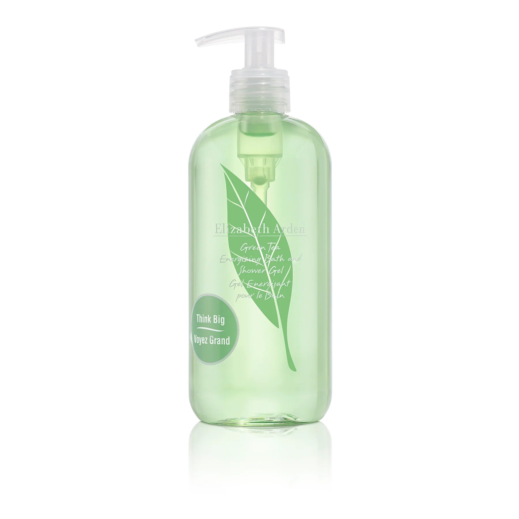 Elizabeth Arden Green Tea bath and shower gel bottle with clear pump, green liquid