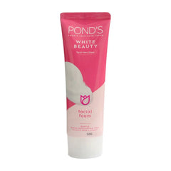 Pond's facial foam tube, pink top and pink label with white lower section, 50g