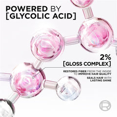 Glycolic acid gloss complex with pink molecule icons and 2% label