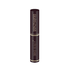 Non-transfer matte lipstick tube in dark brick red, waterproof finish