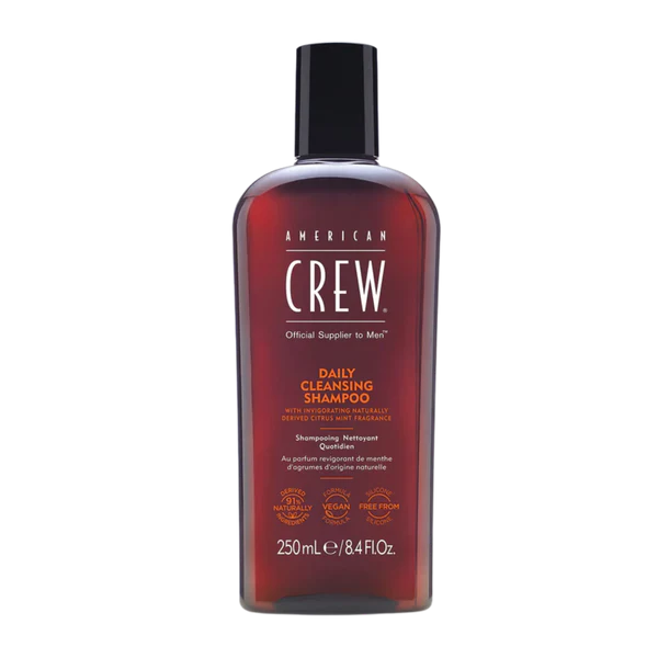 American Crew daily cleansing shampoo bottle, 250 ml, dark red label