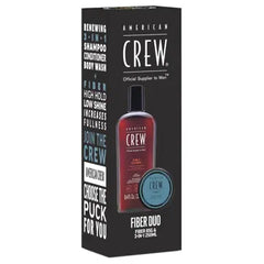 American Crew Fiber Duo set box with red bottle and blue fiber jar for men