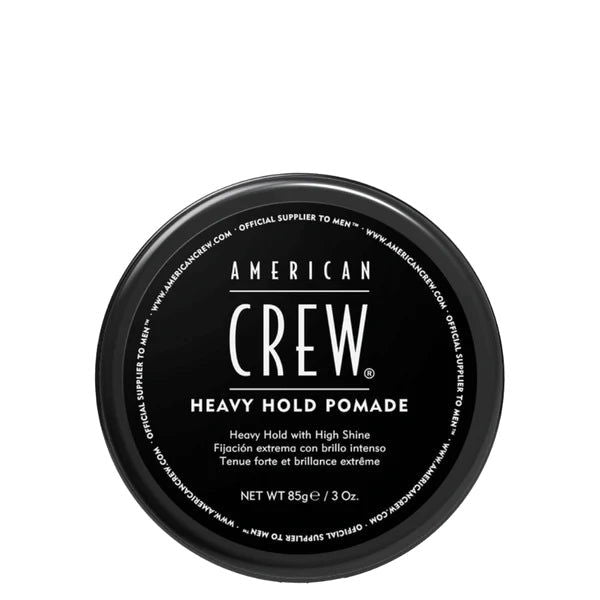 American Crew Heavy Hold Pomade 85g black round jar lid with American Crew label