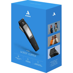Andis inCRED clipper with black handle, rectangular blade, in retail kit packaging