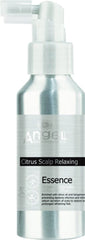 Scalp relaxing essence bottle with pump, silver label reading Citrus Scalp Relaxing Essence