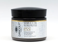 Marula oil repair hair mask jar with black lid, gold and white label, 300 g