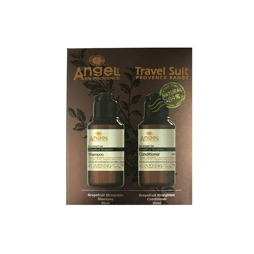 Hair care travel duo box with two amber shampoo and conditioner bottles