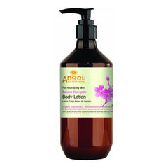 Amber body lotion bottle with pump dispenser and sakura floral label