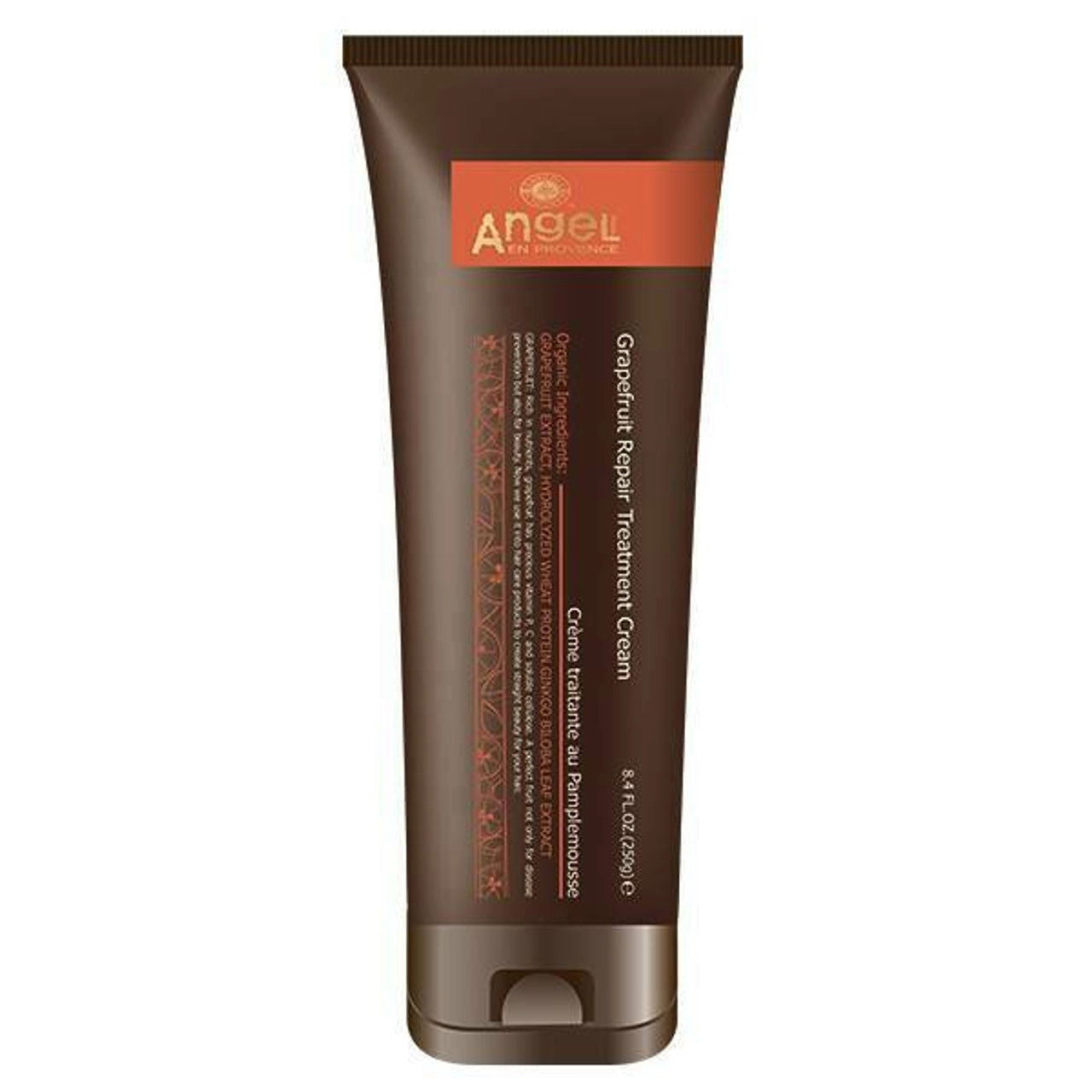 Angel grapefruit repair treatment cream tube, brown with orange label