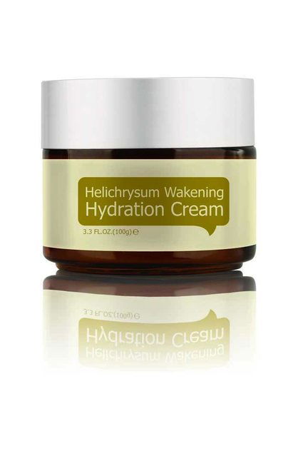 Hydration cream jar with amber glass body and white screw lid