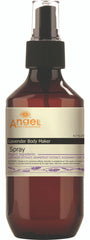 Amber lavender body maker spray bottle with silver pump and Angel label