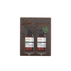 Travel toiletries duo set with two bottles in lavender-themed box